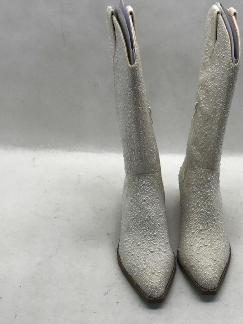 Betsey Johnson SB-Dalas White Rhinestone Knee High Western Boots 8.5M